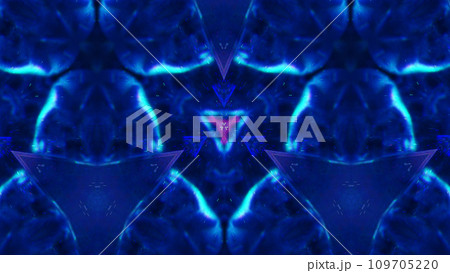 Futuristic ornament. Cyber graphic. Kaleidoscope design. Blue pink color neon light symmetrical geometric pattern dark abstract illustration background. Futuristic ornament. Cyber graphic. Kaleidoscope design. Blue pink color neon light symmetrical geometric pattern dark abstract illustration background. 109705220