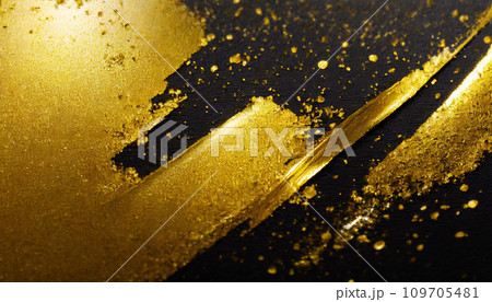 黒地に金色の絵具が輝く背景（AI生成画像） 109705481