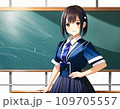 教室で黒板の前に立つ女子高校生 109705557