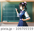 教室で黒板の前に立つ女子高校生 109705559