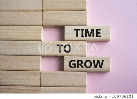 Time to Grow symbol. Concept word Time to Grow on wooden blocks. Beautiful pink background. Business and Time to Grow concept. Copy space 109706101