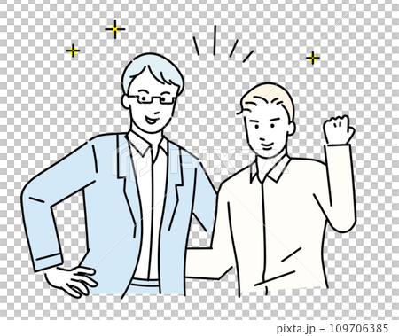 ガッツポーズをする男性ーノーネクタイービジネス開発チームーシンプルベクターイラスト素材 109706385