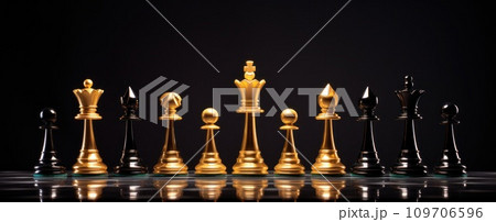 gold chess pieces on a dark background gold chess pieces on a dark background 109706596