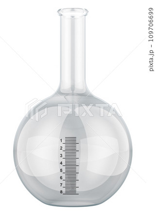 Empty round bottom flask. Graduated Chemical Flask, 3D rendering Empty round bottom flask. Graduated Chemical Flask, 3D rendering 109706699