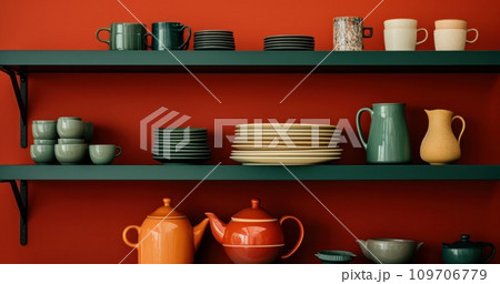 kitchen shelf with bright colors 109706779