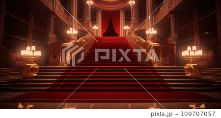 red carpet and gold ropes at a golden staircase 109707057