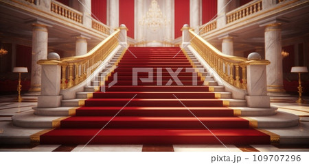 golden railing and red carpet golden railing and red carpet 109707296