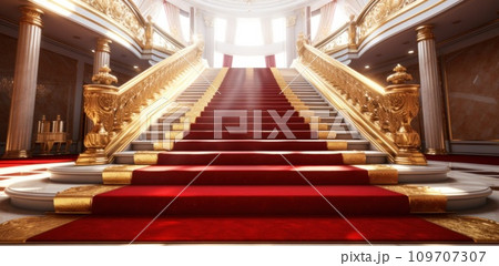 golden railing and red carpet golden railing and red carpet 109707307