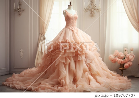 Beautiful ball gown in soft peach color Beautiful ball gown in soft peach color 109707707