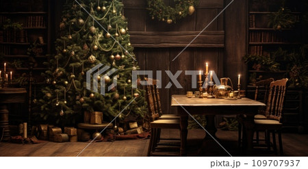 a christmas tree on a wooden table 109707937
