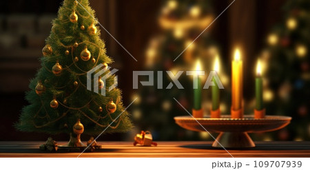 a christmas tree on a wooden table a christmas tree on a wooden table 109707939