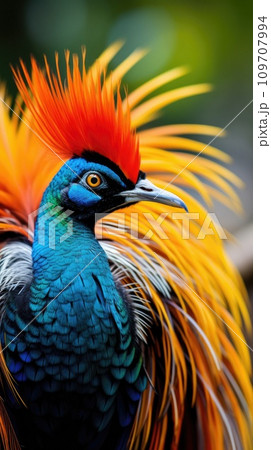 A close-up shot of a flamboyant bird of paradise 109707994