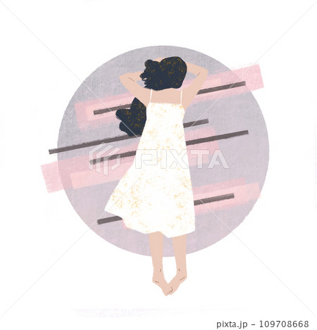Sleeping young women on colorful background, hand drawn illustration 109708668