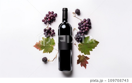 a bottle of red wine and autumn leaves a bottle of red wine and autumn leaves 109708743