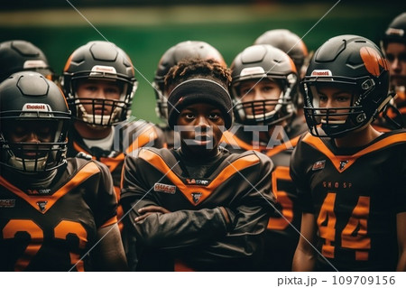 AI-generated content. Coach explaining the game plan for kids team 109709156