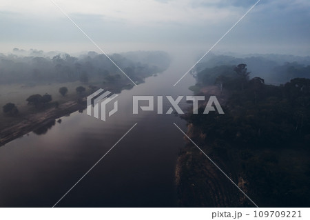 Jungle and Amazon river at sunrise. 109709221