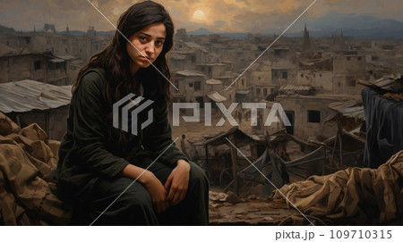 AI-generated content. Civilian refugee affected from war and battle has no comeliness 109710315