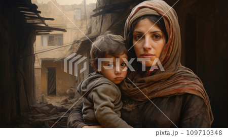 AI-generated Content. Civilian Refugee Affected...のイラスト素材 [109710348 ...