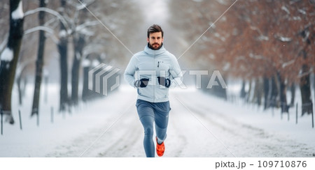AI-generated content. Healthy person running in public park in winter comeliness 109710876