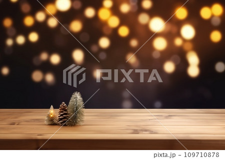 AI-generated content. Merry Christmas and Happy New Year background with empty wooden table comeliness 109710878