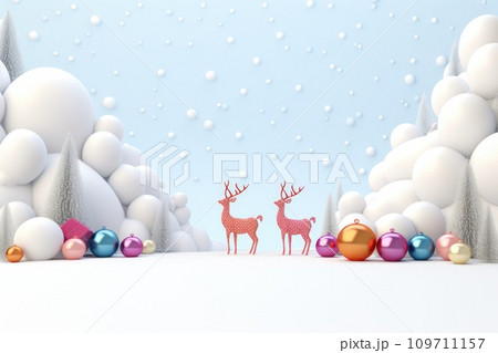 AI-generated content. Cute christmas trees 3D cartoon style and merry christmas decorations comeliness 109711157