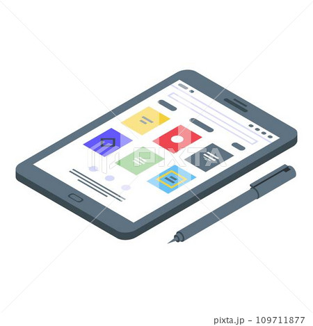 Ebook tablet pencil icon. Isometric of ebook tablet pencil vector icon for web design isolated on white background Ebook tablet pencil icon. Isometric of ebook tablet pencil vector icon for web design isolated on white background 109711877
