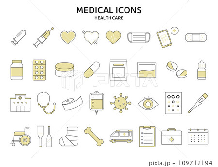 医療　シンプル　アイコン　セット　ベクター　線　ライン　病院　健康　ヘルス　メディカル　イラスト 109712194