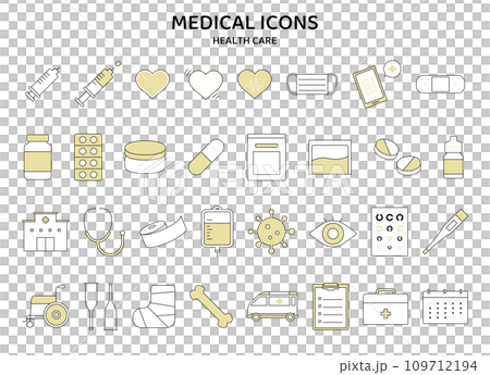 医療　シンプル　アイコン　セット　ベクター　線　ライン　病院　健康　ヘルス　メディカル　イラスト 109712194