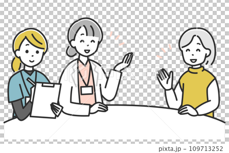 老年婦女與護士和醫生討論治療政策 老年婦女與護士和醫生討論治療政策 109713252