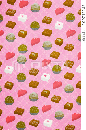 色々なチョコの縦型ピンク背景 色々なチョコの縦型ピンク背景 109713388