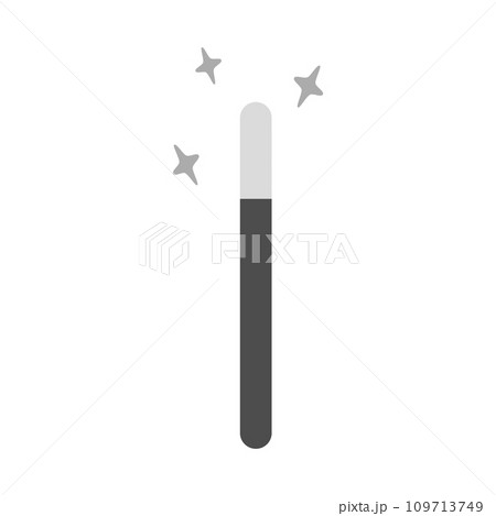 Magic wand with decorative stars. Isolated design element in grayscale for card or many various uses Magic wand with decorative stars. Isolated design element in grayscale for card or many various uses 109713749