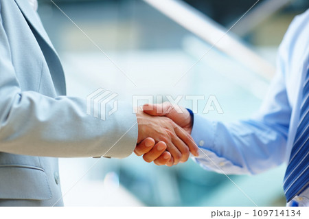 Business people, shaking hands and welcome to meeting, partnership and introduction for deal at law firm in lobby. Closeup of corporate lawyer or clients handshake for success, support and consulting Business people, shaking hands and welcome to meeting, partnership and introduction for deal at law firm in lobby. Closeup of corporate lawyer or clients handshake for success, support and consulting 109714134