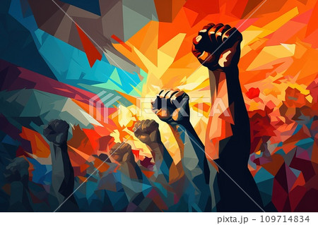 AI-generated content. abstract image that represents the struggle for freedom vibrant colors people fighting for their rights 109714834