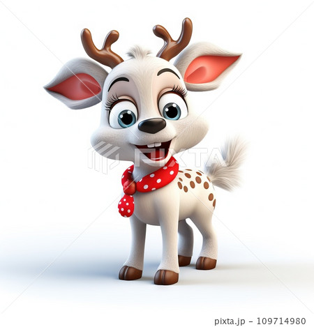 AI-generated content. Cute 3D Christmas reindeer Rudolph nose and antlers on a snowy white background Generative AI 109714980