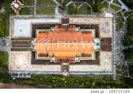 Aerial view of Wat Sirindhorn Wararam glowing temple in Ubon, Thailand 109715199