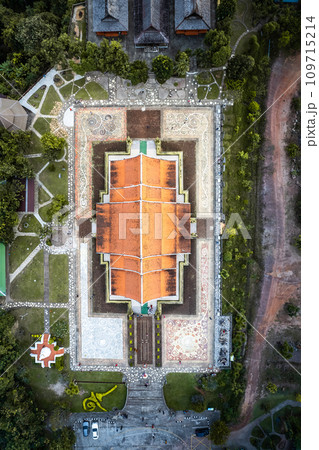 Aerial view of Wat Sirindhorn Wararam glowing temple in Ubon, Thailand 109715214