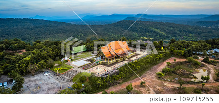 Aerial view of Wat Sirindhorn Wararam glowing temple in Ubon, Thailand 109715255