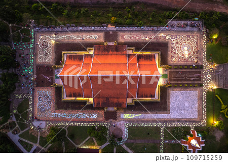 Aerial view of Wat Sirindhorn Wararam glowing temple in Ubon, Thailand 109715259