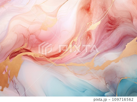 Blush pink watercolor fluid painting design card. Dusty rose and golden marble geode frame. Spring wedding invitation. Blush pink watercolor fluid painting design card. Dusty rose and golden marble geode frame. Spring wedding invitation. 109716562