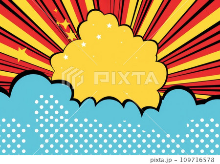 Colorful comic book background with blank white speech bubbles of different shapes. 109716578