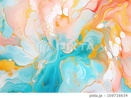 Liquid marble design abstract painting background with gold splash texture 109716634