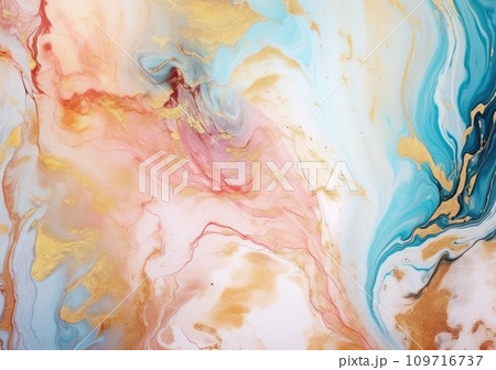 Liquid abstract marble painting background print with rose gold glitter splatter texture 109716737