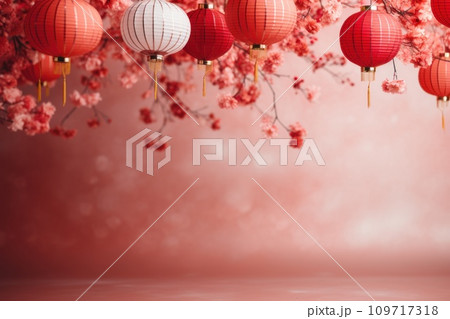 AI-generated content. Chinese New year eve celebrations bright in the style of minimalist backgrounds. Generative AI AI-generated content. Chinese New year eve celebrations bright in the style of minimalist backgrounds. Generative AI 109717318