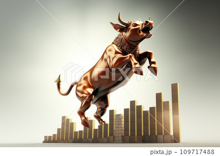 AI-generated content. Stock market bull jumping to top of stock market graph. Generative AI 109717488