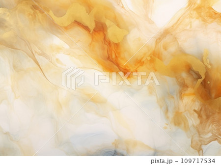 Rose pink liquid watercolor background with golden dots. Dusty blush marble alcohol ink drawing effect 109717534