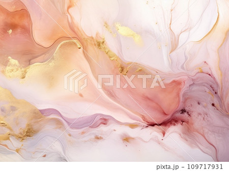 Rose pink liquid watercolor background with golden dots. Dusty blush marble alcohol ink drawing effect Rose pink liquid watercolor background with golden dots. Dusty blush marble alcohol ink drawing effect 109717931