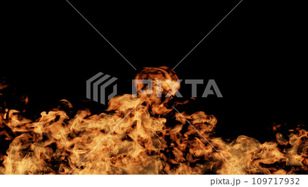 黒背景にオレンジ色の炎、火。コピースペース。3D(横長) 黒背景にオレンジ色の炎、火。コピースペース。3D(横長) 109717932