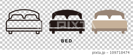 Double bed in the bedroom, comfortable sleep in the hotel, accommodation vector icon illustration material 109718474