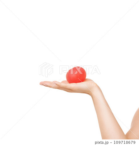 Woman, hand and stress ball for anxiety, fitness or exercise against a white studio background. Closeup of female person or palm with round object for anger management, relief or tension on mockup Woman, hand and stress ball for anxiety, fitness or exercise against a white studio background. Closeup of female person or palm with round object for anger management, relief or tension on mockup 109718679