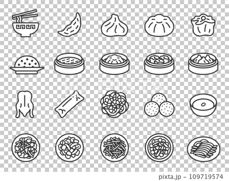 Illustration set of various Chinese food icons (line drawings) 109719574